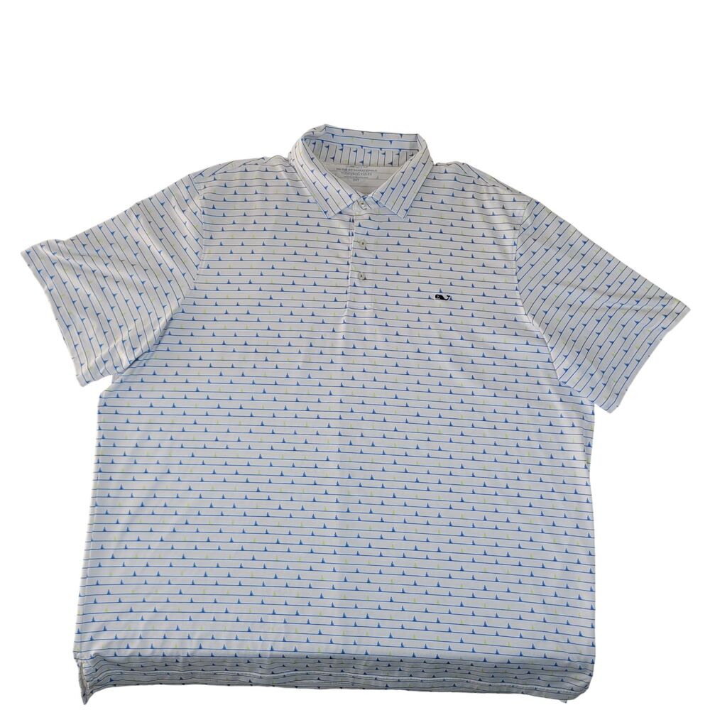 Vineyard Vines On-The-Go Sankaty Polo Men’s 3XT Sailboat Stripe White Blue Green